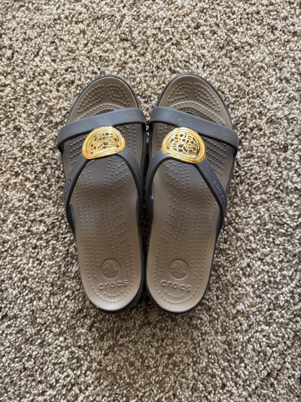 CROCS Brown and Gold Slip-On Sandals